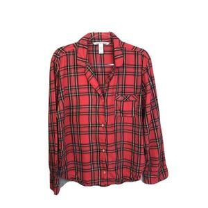 Victoria's Secret Red Plaid Pajama Top Women Medium Button Front Sleepwear